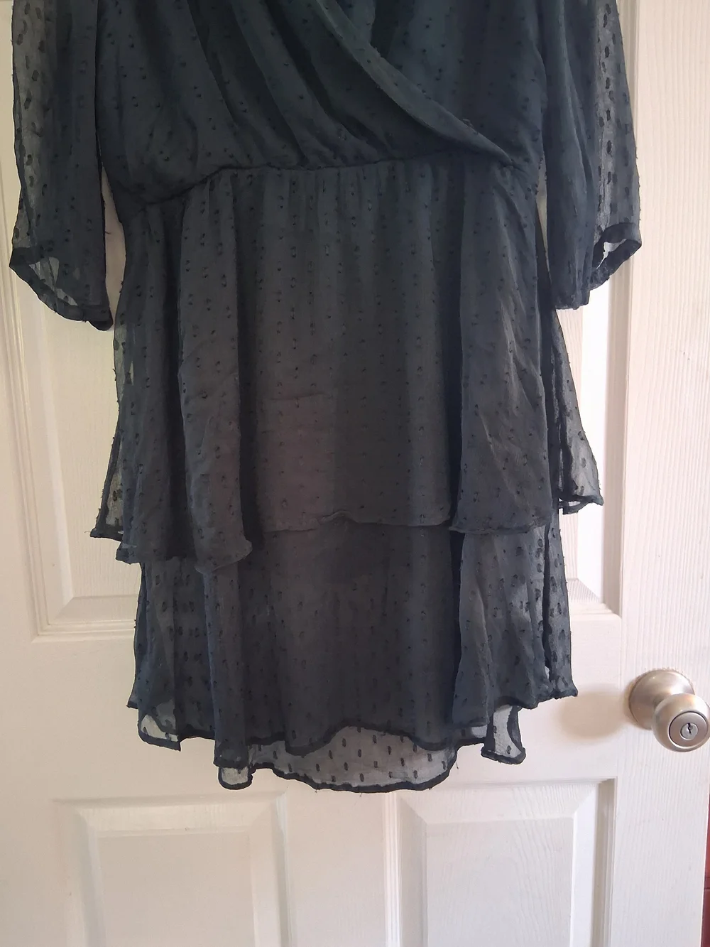 Free People Black Daliah Swiss Dot Long Sleeve Mini Dress Size Medium